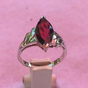 Garnet Sterling Silver Ring, Marquise Cut, Size 7